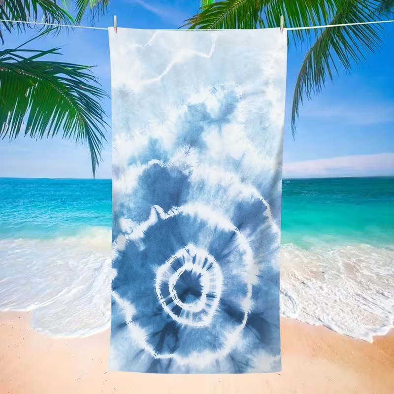 Shibori Tie Dye - Boho Indigo Spiral Tie-Dye Beach Towel